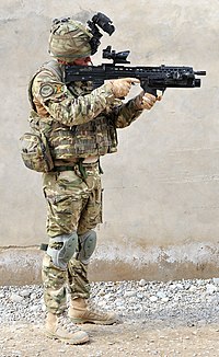 Front view of a British Army soldier in full combat dress