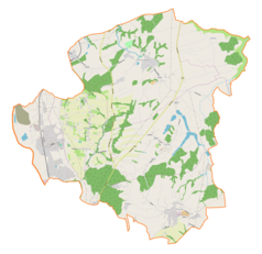 Mapa konturowa gminy Hażlach, u góry znajduje się punkt z opisem „Dąb Mieszko”