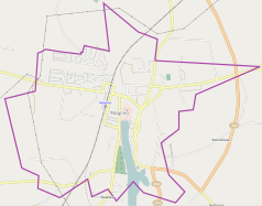 Mapa konturowa Mogilna, na dole znajduje się punkt z opisem „obecnie Klasztor Braci Mniejszych Kapucynów”