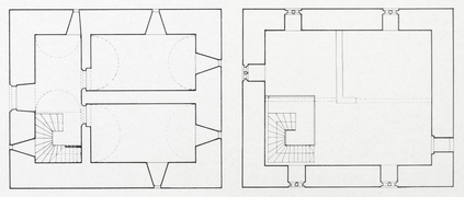 Grundriss vom Erdgeschoss (links) und vom 1. Obergeschoss (rechts)