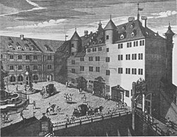 Bild 3. Schillerplatz mit Prinzenbau und Alter Kanzlei, um 1710.