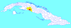 Cienfuegos municipality (red) within Cienfuegos Province (yellow) and Cuba