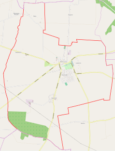 Mapa konturowa Dobrzycy, blisko centrum na prawo znajduje się punkt z opisem „Dobrzyca”