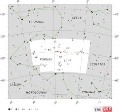 Location of χ Fornacis (circled)