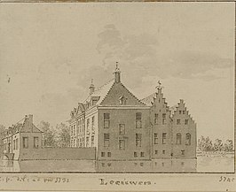 Het Huis te Leeuwen in 1732, door Cornelis Pronk