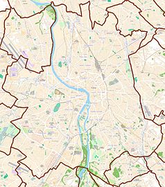 Mapa konturowa Tuluzy, blisko centrum na prawo znajduje się punkt z opisem „miejsce bitwy”