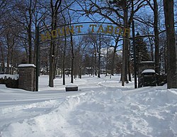 The entrance to Mount Tabor on Route 53 as seen during the winter