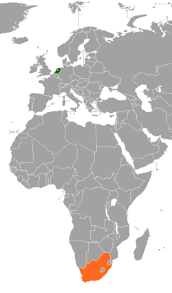 Map indicating locations of Netherlands and South Africa