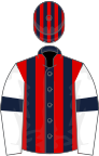 Dark Blue and Red stripes, White sleeves, Dark Blue armlets