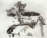 Manzara eskizi. Fırça ve mürekkep, yıkama tekniği uygulanmış, Paul Cézanne, (1888–90)