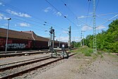 Ausfahrt am Bahnhof Böblingen in Richtung Renningen mit Abstellgleisen.