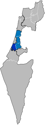 Central District in blue, with Rehovot Subdistrict in dark blue