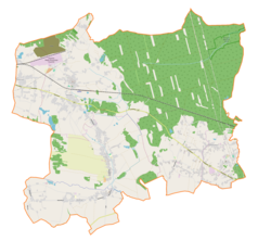 Mapa konturowa gminy Suszec, blisko lewej krawiędzi u góry znajduje się punkt z opisem „Suszec Rudziczka”