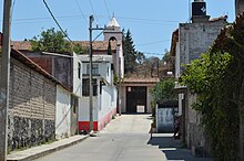 Street leading to the main church in Tocuaro, Michoacan