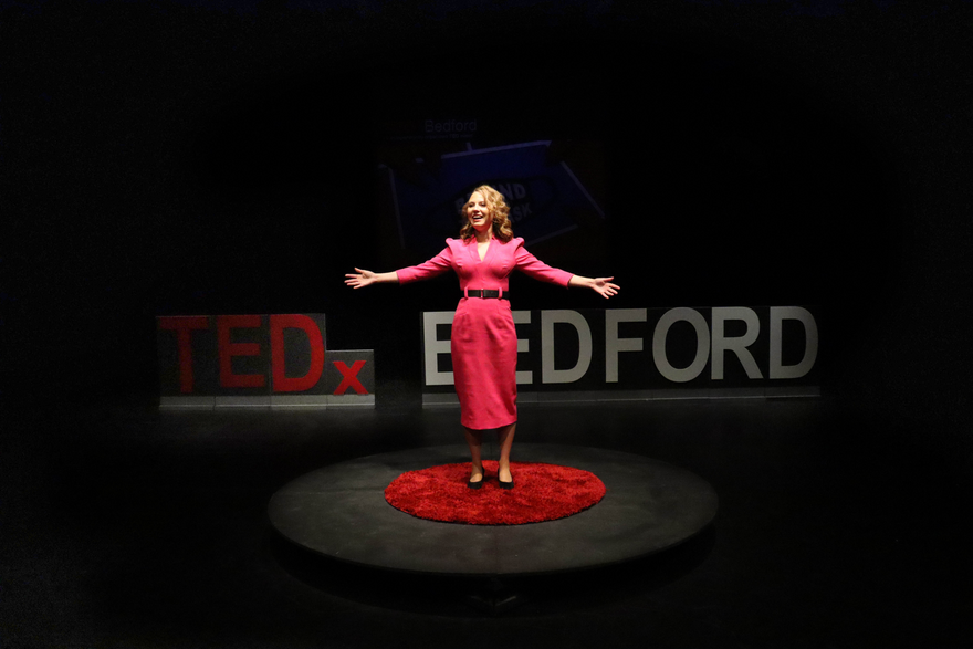 Alina delivering her TEDx talk ‘Fail but Never Give Up’, 2021