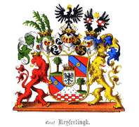 Gemehrtes Wappen der Grafen von Keyserlingk mit Schildhaltern