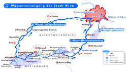 Lageplan der Wiener Hochquellenleitungen (unweit Wasseralmquelle, untere Mitte)