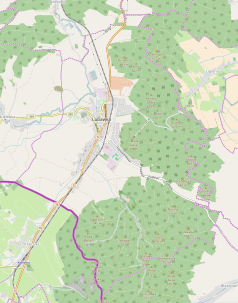 Mapa konturowa Lubawki, w centrum znajduje się punkt z opisem „Telewizyjna Stacja Retransmisyjna Góra Święta”