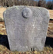 Gravestone carved by Obadiah Wheeler of Lebanon CT.