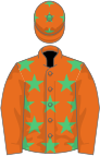 Orange, emerald green stars, orange sleeves