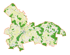 Mapa konturowa gminy Pieniężno, blisko centrum na dole znajduje się punkt z opisem „Borowiec”