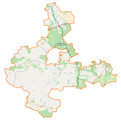 Mapa konturowa powiatu skierniewickiego, po lewej znajduje się punkt z opisem „Maków”