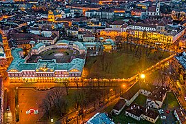 Aerial view (green rooftops)