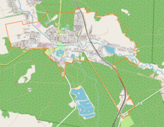 Mapa konturowa Zwierzyńca, na dole po prawej znajduje się punkt z opisem „Zwierzyniec Towarowy”