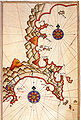 Historische Karte von Finike, gezeichnet von Piri Reis