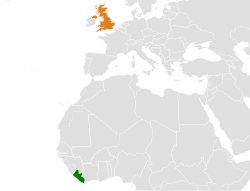 Map indicating locations of Liberia and United Kingdom