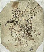 Tören tolgası takmış baş eskizi, Michelangelo, y. 1500