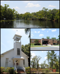 Top, left to right: Black Creek, Middleburg United Methodist Church, Middleburg High School, Jennings State Forest