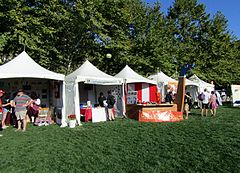 Some booths at the Pittsburgh Folk Festival in Schenley Plaza on September 3, 2016