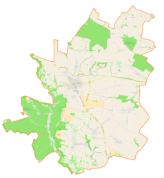 Mapa konturowa gminy Skała, blisko centrum po lewej na dole znajduje się punkt z opisem „Ekspozycja Przyrodnicza OPN w Ojcowie”