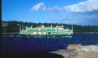 Kanangra as a diesel vessel and in her 1960s green and cream Public Transport Commission colours, 1971