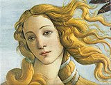 Detail (Venus) uit De geboorte van Venus (1484-1486) van Botticelli