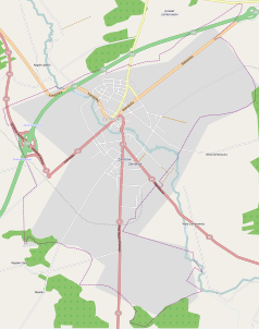 Mapa konturowa Zambrowa, u góry nieco na lewo znajduje się punkt z opisem „Cmentarz żydowski w Zambrowie”