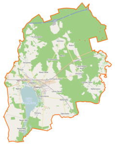 Mapa konturowa gminy Zbąszyń, na dole znajduje się punkt z opisem „Poświętne”