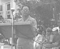 Governor of Cebu Fructuoso B. Cabahug, speaks from the steps of the Capitol Building as part of the VJ-Day Celebration. 9/9/1945