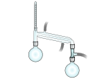 Destillierbrücke mit Thermometer im Versuchsaufbau (Vakuumdestillation)