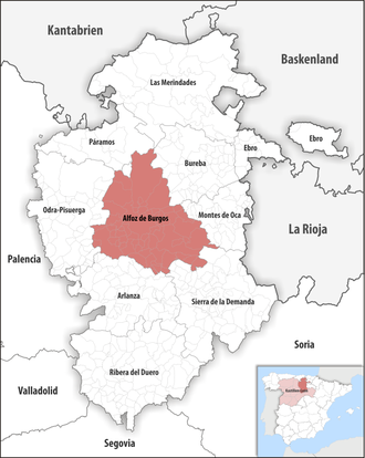 Die Lage der Comarca Alfoz de Burgos in der Provinz Burgos
