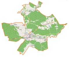 Mapa konturowa gminy Ozimek, w centrum znajduje się punkt z opisem „Muzeum Hutnictwa Doliny Małej Panwi”