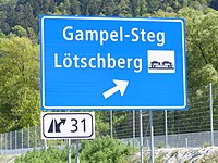 Tafel Ausfahrt Autobahn A9 31, Gampel-Steg Lötschberg