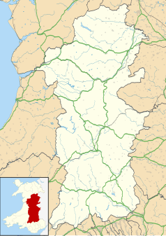 Mapa konturowa Powys, na dole znajduje się punkt z opisem „Brecon”