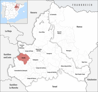 Die Lage der Comarca Aranda in der Provinz Saragossa