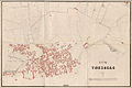 Kart over Tønsberg 1868 viser «Föiengaard» som to lange bygninger i utkanten av bybebyggelsen i sør. Kart: Axel Magnus / Statens kartverk