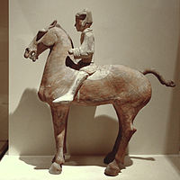 Ceramic tomb statuette of a cavalryman and horse, Western Han dynasty
