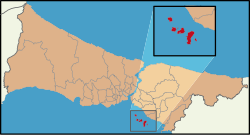 Location of the Prince Islands (Adalar district) in Istanbul