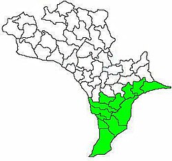 Mandals in Machilipatnam revenue division (in green) of Krishna district