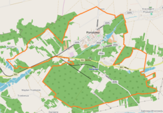 Mapa konturowa Poniatowej, po prawej znajduje się punkt z opisem „Młynki”